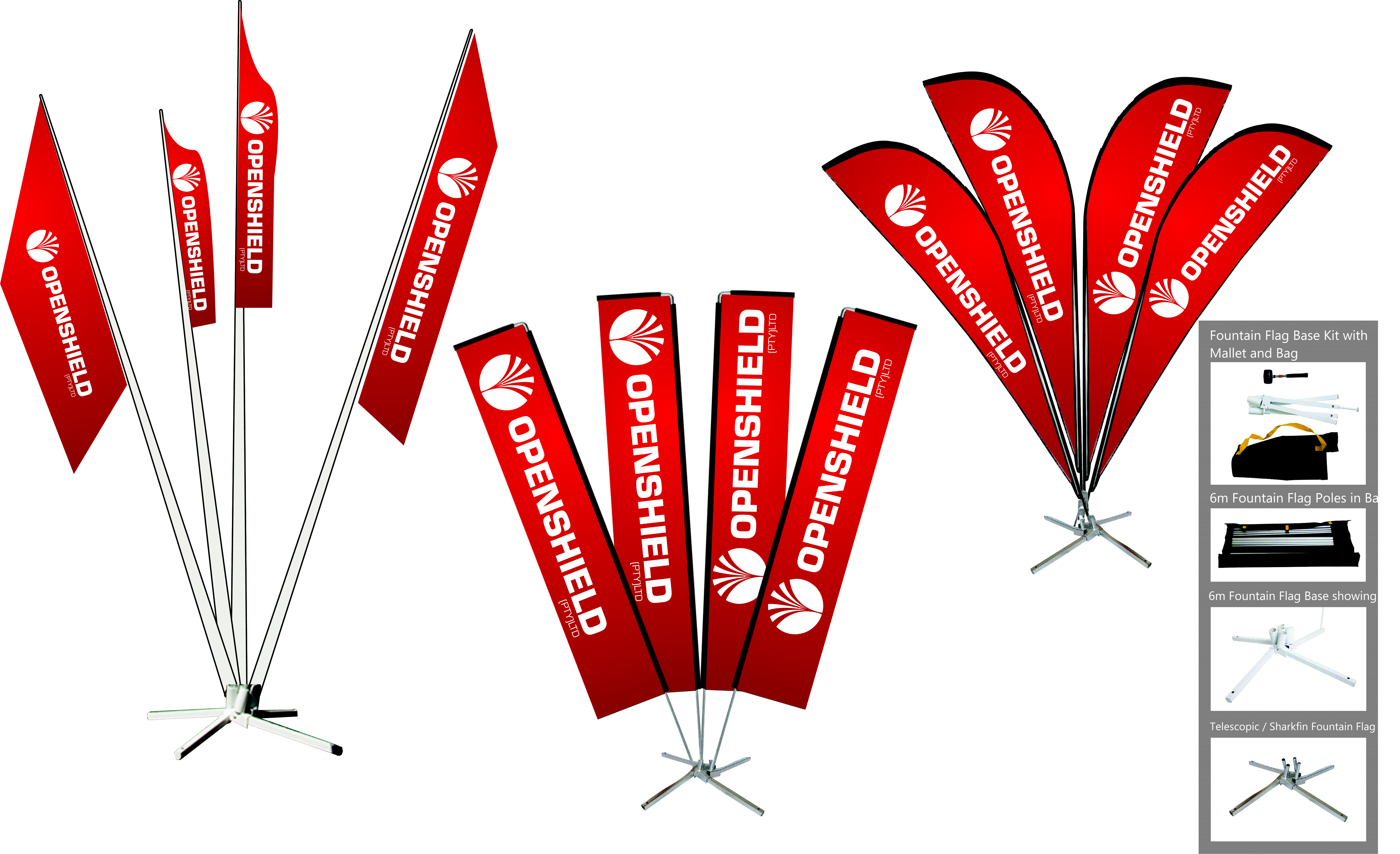 Fountain Flags, Telescopic, Shark Fin / Arc Flag